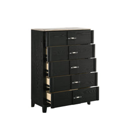 Mars Modern Chest with Sintered Stone Top, Deep Storage Drawers, Acrylic Bar Pulls, and Black Wood-Grain Finish
