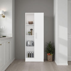 Apocalypse Multistorage Pantry with 4 Open Storage Shelves and a Single Door Cabinet for Hidden Storage, Multipurpose Organization Pantry for Kitchen, Linen or Laundry