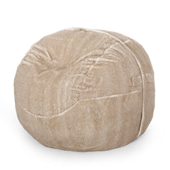 Nebula 5 Foot Rounded Faux Fur Bean Bag, Snow White/ Beige