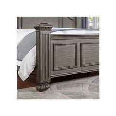 Sun King Size Panel Bed 1pc Contemporary Style Gray Bedroom Furniture Formal Floral Design in Headboard