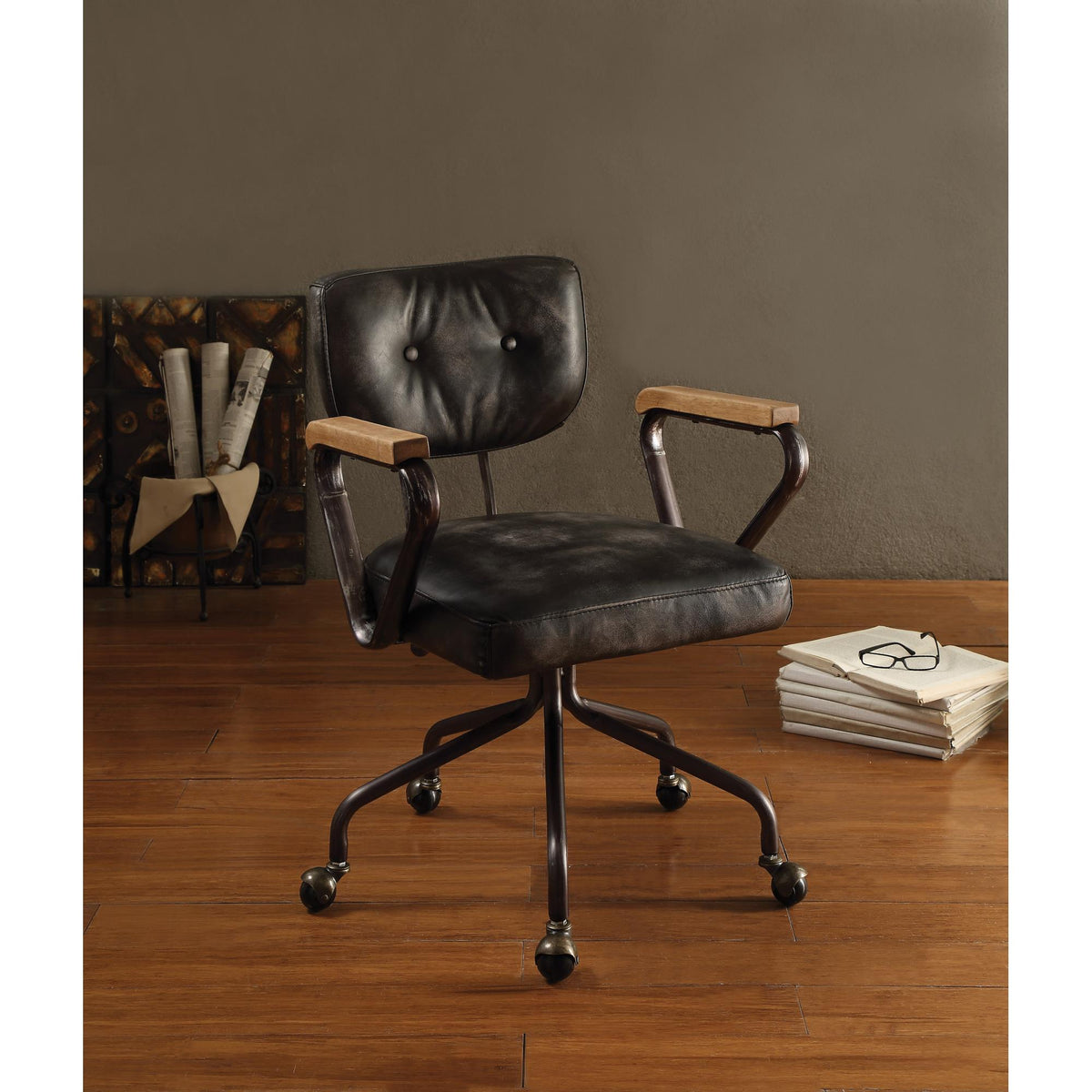 Hades Vintage Black Top Grain Leather Office Chair