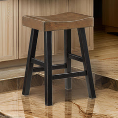 Nirvana 25 Inch Counter Height Stool, Brown Saddle Seat, Black, Set of 2