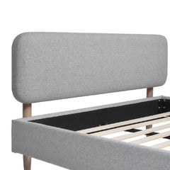 Museum Low Upholstered Platform Bed, Queen, Light Grey Polyester