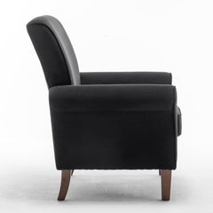 Traditional Rolled Arm Armchair, Solid Birch Wood Frame with Tapered Brown Legs, Polyester Blend Printed Cloth Upholstered Chair with Foam Filled Seat for Living Room Office