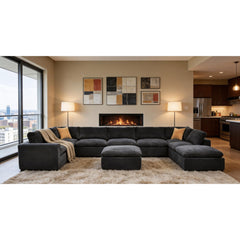 Coffee Bean Like Upholstery Full Compressed Modular Sectional with Toss Pillows