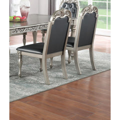 Odyssey Formal Set of 2 Side Chairs Grey / Silver Finish Rubberwood Dining Room Furniture Intricate Design Cushion Upholstered Seat Tufted Back