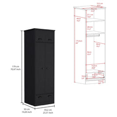 Haven Armoire with 1 Drawer and 1 Hinged Drawer with Handles Black