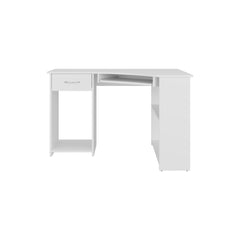 Aeneas Corner Desk, Space-Saving L-Shaped Design With Two Side Shelves, White