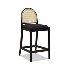 Neptune 26.5" Curved Back Cane Rattan Counter Stool, Set of 2, Ebony Black Boucle