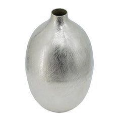 Pandora 14 Inch Modern Vase, Metal, Tall Curved Shape, Bottleneck, Silver