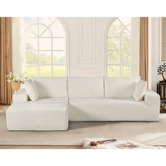 Moon Convertible Sectional Sofa in Soft Corduroy, Modern Comfy Couch with Full Foam Cushioning, Cozy Sleeper Sectional for Living Room, Bedroom, No Assembly Required, Ivory -Left Facing