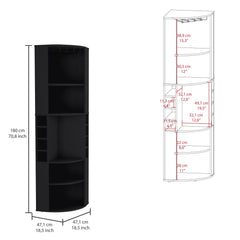 Aura Corner Bar Cabinet with Five Shelves , Eight Bottle Cubbies and Steamware Black