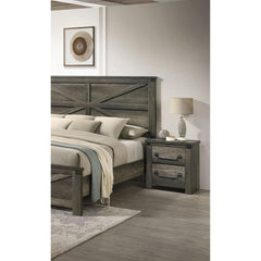 Rustic Gray 1pc Bedside Table Melamine Paper Wooden Nightstand Antique Brass Color Drop Handles