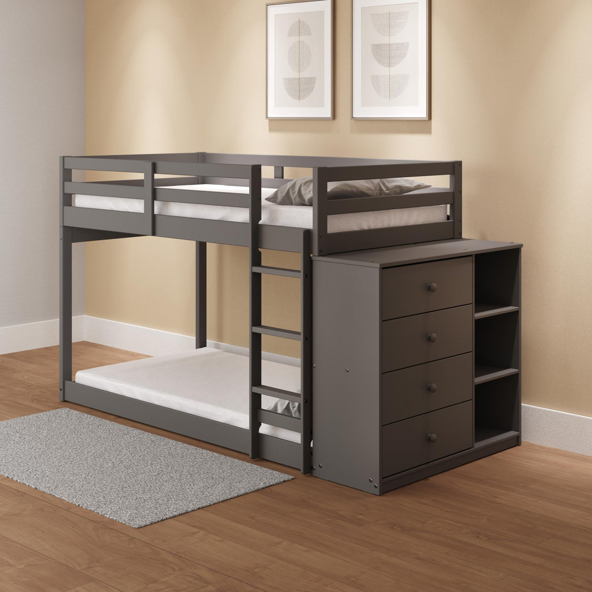 Uranus Gray Finish Twin/Twin Bunk Bed W/4 Drawers & 3 Compartments