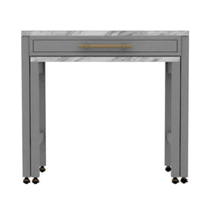 Light Gray Counter Height Table w NESTED TABLE Dining Room Furniture Faux Marble Top Table