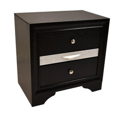 Traditional Style 2 Drawer Nightstand made with Wood in Black Color