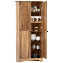 72" Farmhouse Pantry Cabinet, Freestanding Food Pantry Cabinet with Adjustable Shelves, Brown