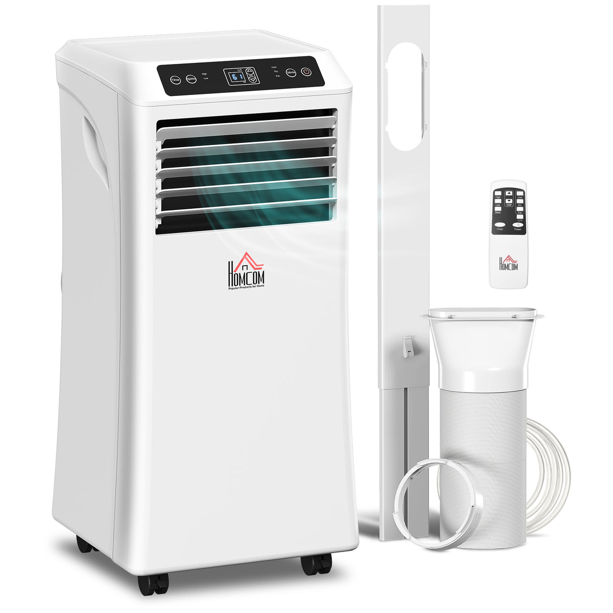 8000BTU Mobile Portable Air Conditioner with Cooling, Dehumidifier, and Ventilating with Remote Control, 2 Speed Fans, 24-Hour Timer for Bedroom, Living Room, Home Office, White