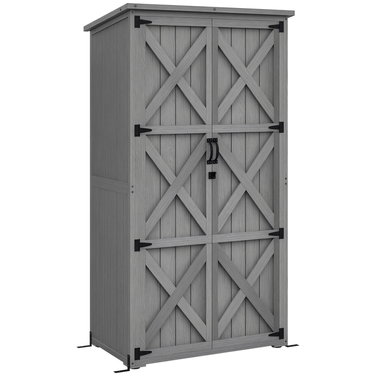 Wooden Outdoor Storage Cabinet Garden Shed with Waterproof Asphalt Roof and Lockable Doors, Gray