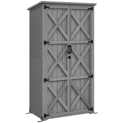 Wooden Outdoor Storage Cabinet Garden Shed with Waterproof Asphalt Roof and Lockable Doors, Gray
