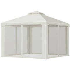 9.6' x 9.6' Patio Gazebo, Outdoor Canopy Shelter with 2-Tier Roof and Netting, Steel Frame for Garden, Lawn, Backyard, and Deck, Cream White