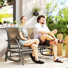 2-Person Outdoor Glider Bench, Patio Double Swing Rocking Chair Loveseat with Steel Frame, Light Mixed Brown