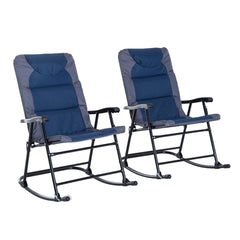 Oversized Folding Rocking Camping Chair Set of 2, Padded Outdoor Rockers with High Back and Armrests, Portable Outdoor Patio Chairs with Steel Frame for Garden, Porch, Lawn, Navy Blue