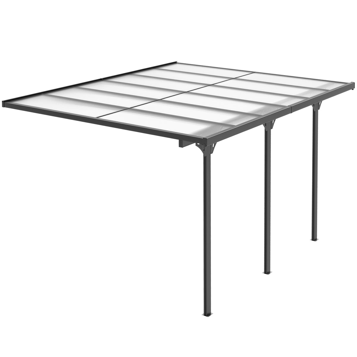 12' x 10' Outdoor Polycarbonate Pergola, Transparent UV Blocking Awning, Hardtop Deck Gazebo, Aluminum, Gray