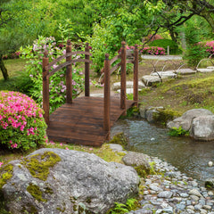 7.5' Fir Wood Garden Bridge Arc Walkway with Side Railings, Perfect for Backyards, Gardens, & Streams, Carbonized