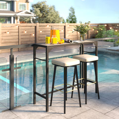 Outdoor Bar Table, Bar Height Patio Bar Table w/ Built-In Bottle Opener, Plastic Top with Wood Grain, 47.25" x 15" x 39"