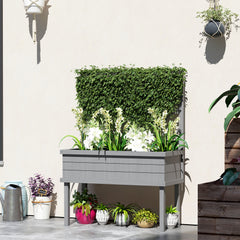 Elevated Wood Planter with Trellis for Climbing Plants, Raised Garden Bed with Legs and Drainage Holes, Gray
