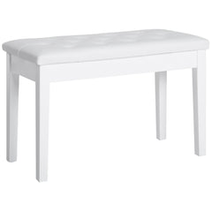 Piano Bench, Duet Piano Chair with Faux Leather Padded Cushion and Wooden Frame, Button Tufted Keyboard Bench, White