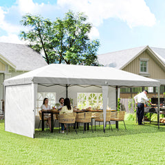 10' x 20' Pop Up Canopy Tent with 4 Sidewalls, Instant Gazebo with Carry Bag for Garden, Patio, White