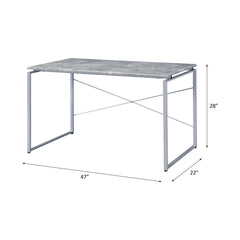 Metal Frame Writing Desk 1pc Wooden Home Office Furniture Faux Concrete & Silver Finish Laptop Table