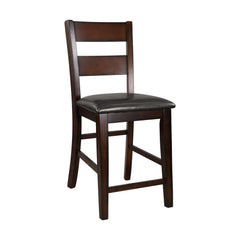 Valhalla Finish Wooden Counter Height Chairs Set of 2pc Classic Style Faux Leather Upholstered Seat Transitional Furniture