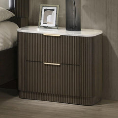Contemporary Style 1pc Nightstand Marble Top Plinth Base Metal Slide Glides Dark Walnut Finish Bedroom Furniture