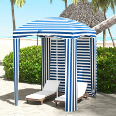 5.8' x 5.8' Cabana Umbrella with Walls, Vents, Ruffles, Carry Bag, Beach Umbrella, Blue White Stripe