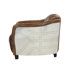 Poseidon Retro Brown Grain Leather & Aluminum Chair