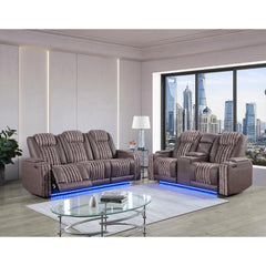 Epic Brown 2PC Power Reclining Sofa and Loveseat with Power Headrest, LED and more