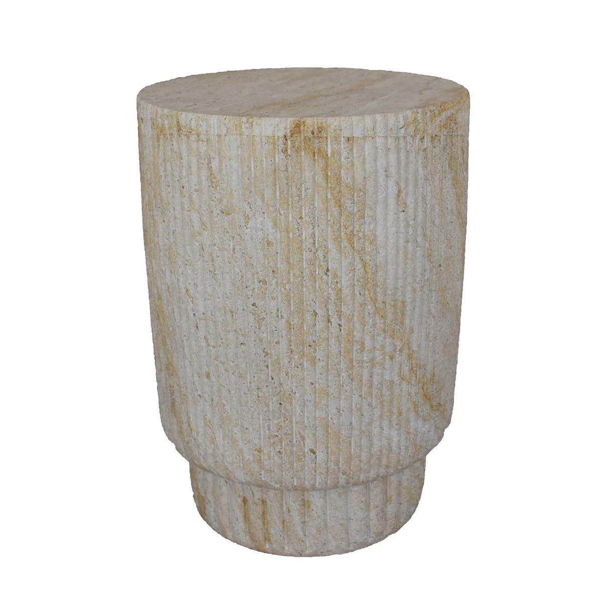 Saga Plant Stand Table, Fluted Surface, Marbled White Resin 18 Inch