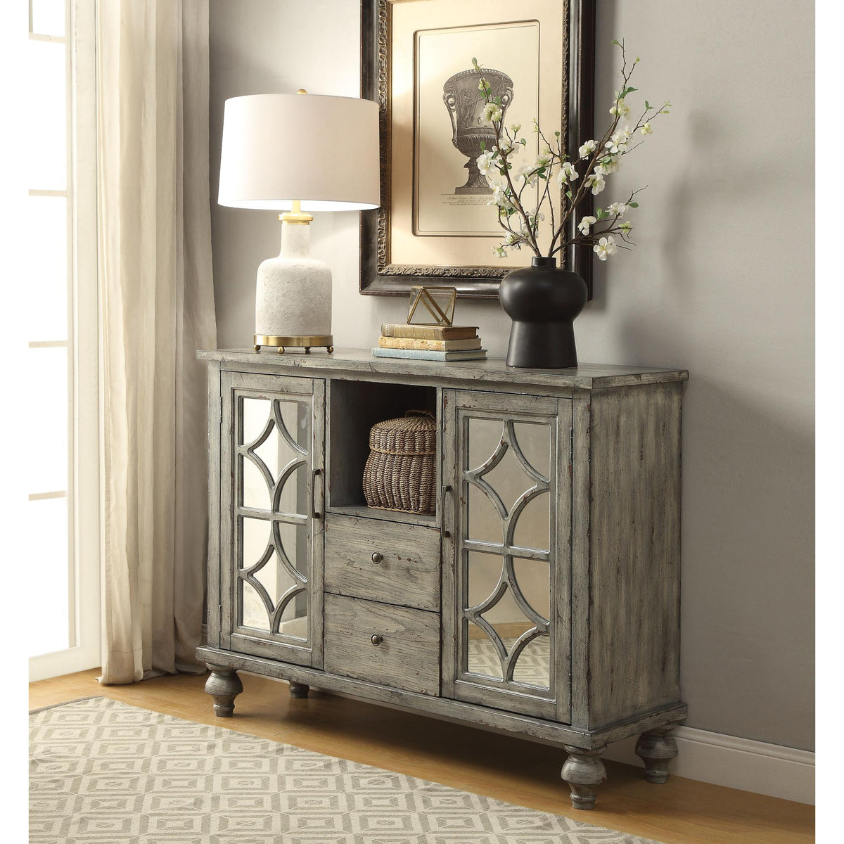 Nirvana Weathered Gray Finish Console Table w/ 1 Open Compartment Storage