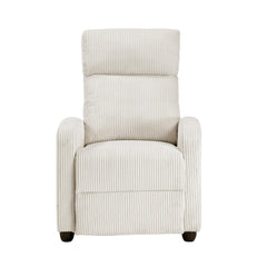 Modern Push Back Recliner Chair Beige Soft Corduroy Upholstery Comfort Solid Wood Living Room Furniture 1pc