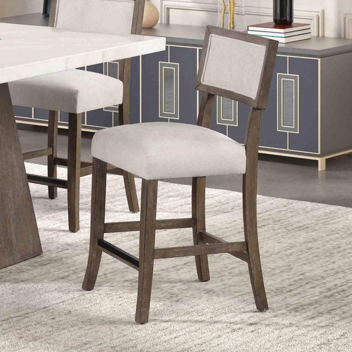 Contemporary Style 2pc Counter Height Stool Upholstered Seat And Back Rest Dark Walnut And Light Gray Finish Dining Room
