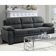 Comfortable Plush Seating Sofa 1pc Dark Gray Textured Fabric Channel Tufting Solid Wood Frame Modern Living Room Furniture