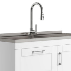 Modern Wide Shaker - 46" Laundry Cabinet with Faucet and Stainless Steel Sink - White