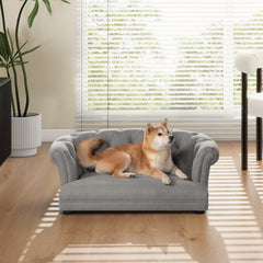 Apollo 36.5" Chesterfield Dog Sofa Bed, Medium, Uptown Gray Stain Resistant High Performance Polyester