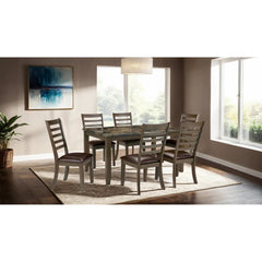Agamemnon Classic Brown 7pc Dining Set Faux Marble Top Dining Table 6xSide Chairs Leatherette Seats Dining Room Furniture