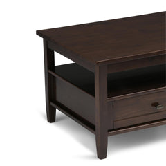 Warm Shaker Solid Wood 48 inch Wide Transitional Coffee Table in Tobacco Brown