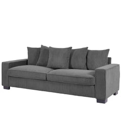 Odysseus Corduroy Sofa with 5 Matching Toss Pillows, Sleek Design, Spacious and Comfortable 3 Seater Couch for Modern Living Room, Large, Grey