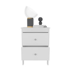 Jason Nightstand Two Drawer And Open Shelf, Modern Bedside Table, White